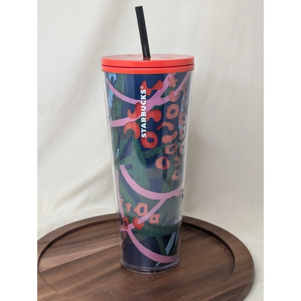 Starbucks Summer 2021 Green Blue Red Cheeta Print 24oz Venti‎ Tumbler Cup Mug
